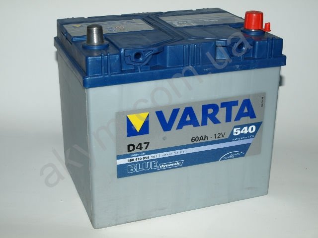 VARTA BLUE Dynamic 12V 560410054 (560162042), Аккумулятор автомобильный 12v  VARTA D47 Blue dynamic 60 Ач, 232x173x225, 540А, B00